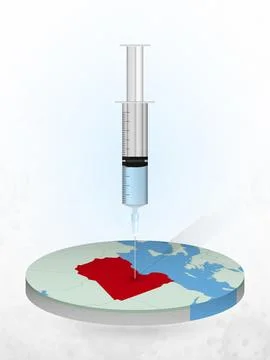 Vaccination of Libya, injection of a syringe into a map of Libya. Stock Illustration