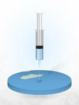 Vaccination of Mauritius, injection of a syringe into a map of Mauritius. Stock Illustration