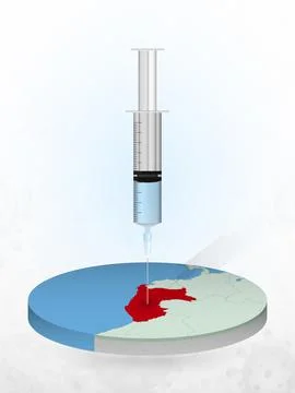 Vaccination of Peru, injection of a syringe into a map of Peru. Stock Illustration