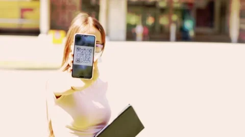 Vaccination qr code covid-19 for teenagers,student shows vaccine certificate Stock Footage 160217015
