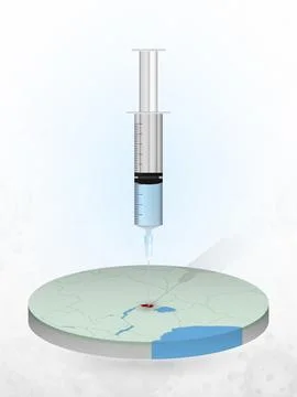 Vaccination of Rwanda, injection of a syringe into a map of Rwanda. Stock Illustration