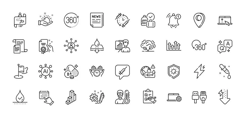 Vaccination schedule, Computer cables and Swipe up line icons pack. For web app Stock Illustration