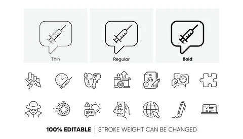 Vaccination schedule, Puzzle and Web lectures line icons. For web app, printing Illustration