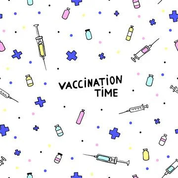 Vaccination Time doodle pattern Stock Illustration