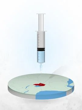 Vaccination of Uganda, injection of a syringe into a map of Uganda. Stock Illustration