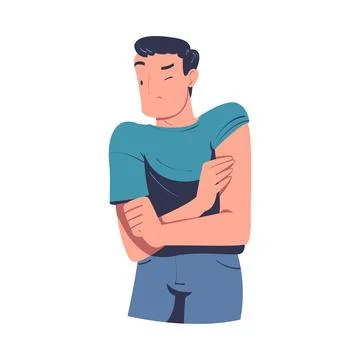 Vaccination with Young Man Character Pulling Sleeve of His Upper Arm for Being Stock Illustration
