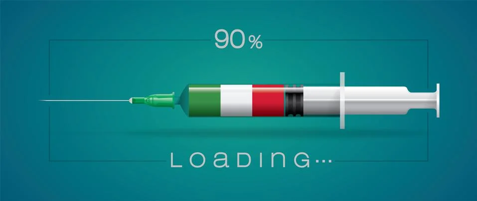 Vaccine and loading concept vector illustration, country flag. Stock Illustration