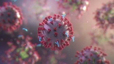 Vaccine antibodies attack and destroy coronavirus, center view Stock Footage