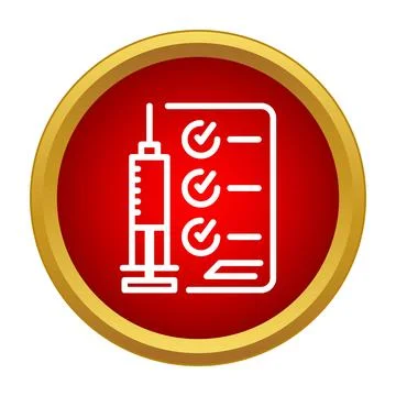 Vaccine checklist progress with syringe in red circle icon 库存插图