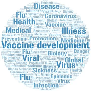 Vaccine development word cloud on white background. Stock Illustration