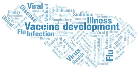 Vaccine development word cloud on white background. Illustrazione stock