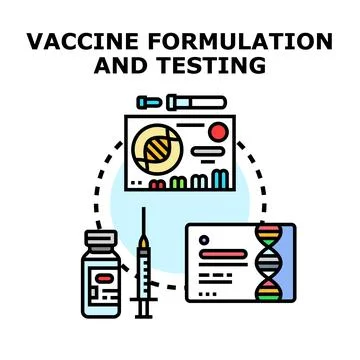 Vaccine formulation and testing scientific development process Stock Illustration