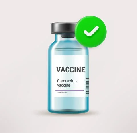 Vaccine icon with checkmark. 3d vector icon Stock Illustration