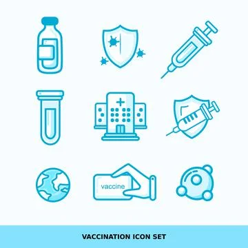 Vaccine icon set vector with blue colored Stock Illustration