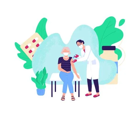 Vaccine injection flat concept vector illustration Stock Illustration