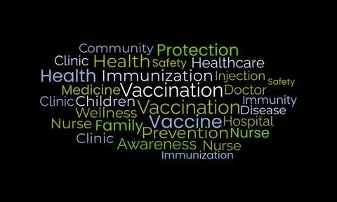 Vaccine word cloud illustration featuring immunization, disease prevention 스톡 일러스트