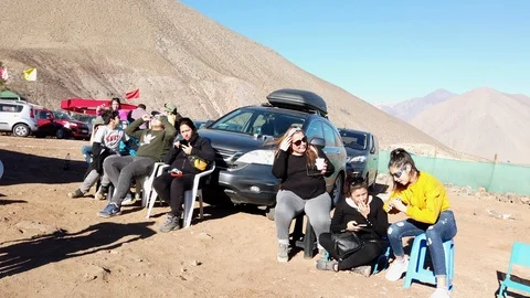 Vacuna, Chile - 2019-07-02 - Small Group Watches Solar Eclipse Wearing Eclipse Stock Footage 113408055