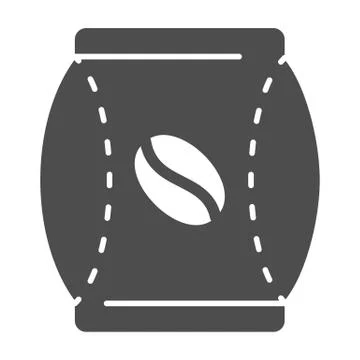 Vacuum bag with coffee beans solid icon, Coffee time concept, paper package sign Stock Illustration