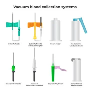 Vacuum blood collection systems in flat design vector illustrations isolated on Stock-Illustration