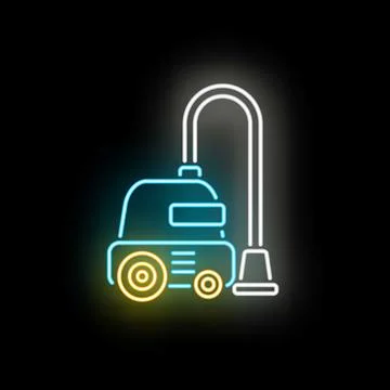 Vacuum cleaner glowing neon light icon representing cleaning Stock Illustration