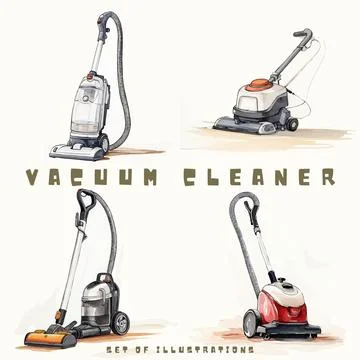 Vacuum cleaner. Hand drawn vector illustration isolated on white background. Stock Illustration