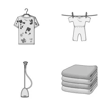 Vacuum cleaner, a stack of cloth, dirty and clean things. Dry cleaning set Stock Illustration