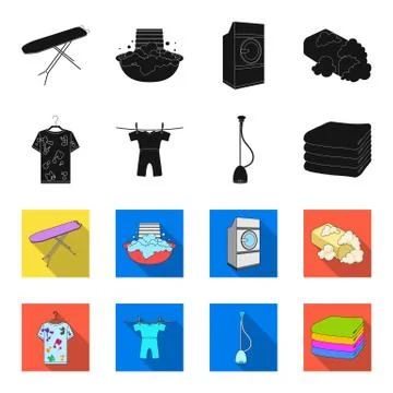 Vacuum cleaner, a stack of cloth, dirty and clean things. Dry cleaning set イラスト素材