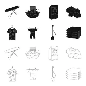 Vacuum cleaner, a stack of cloth, dirty and clean things. Dry cleaning set イラスト素材