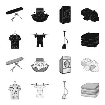 Vacuum cleaner, a stack of cloth, dirty and clean things. Dry cleaning set イラスト素材