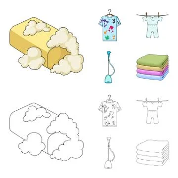 Vacuum cleaner, a stack of cloth, dirty and clean things. Dry cleaning set イラスト素材