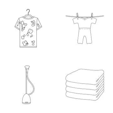 Vacuum cleaner, a stack of cloth, dirty and clean things. Dry cleaning set イラスト素材