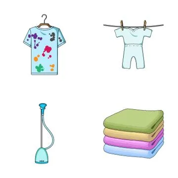 Vacuum cleaner, a stack of cloth, dirty and clean things. Dry cleaning set イラスト素材