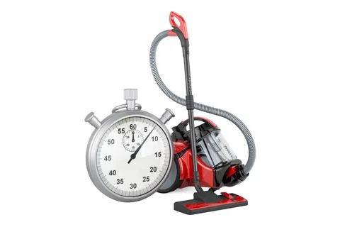 Vacuum cleaner with stopwatch, 3D rendering Stock-Illustration