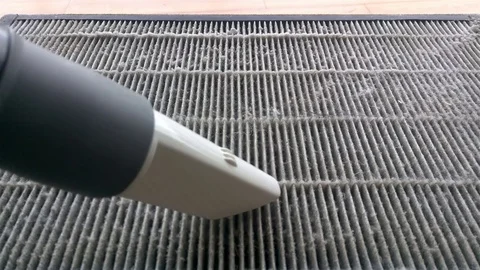 Vacuum cleaner sucking dust on a filter 4K Stock Footage 77080252