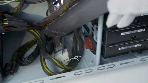 Vacuum cleaning the computer parts inside. Stock Footage 155598643