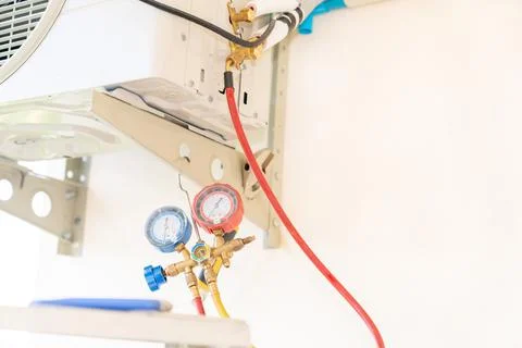 Vacuum compressor installation Of Air Conditioning. Stock Photos