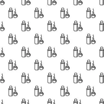 Vacuum flask and steaming cup seamless pattern Stock Illustration