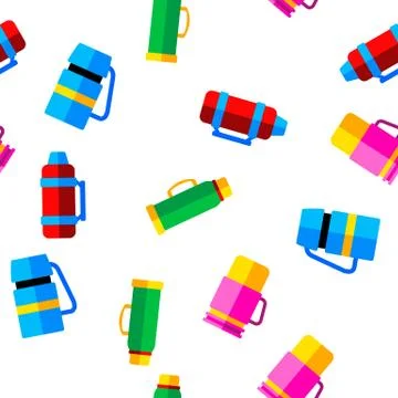 Vacuum Flasks And Bottles Vector Seamless Pattern Illustration