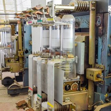 Vacuum high voltage switch. Electrical equipment of the pumping Foto stock