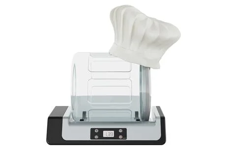 Vacuum marinator with Chefs Hat, cooking concept. 3D rendering Stock Illustration