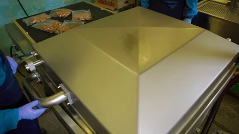 Vacuum Packaging of Processed Meat. Meat industry. Stock Footage 70621437