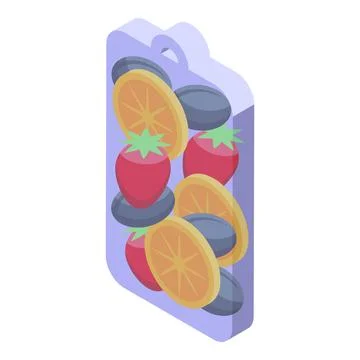 Vacuum packed mixed fruit slices including orange, strawberry and blueberri.. Stock Illustration