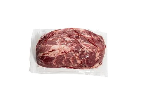 Vacuum-packed pork top view. Stock Photos
