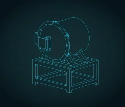 Vacuum quenching machine isometric blueprint Stock Illustration