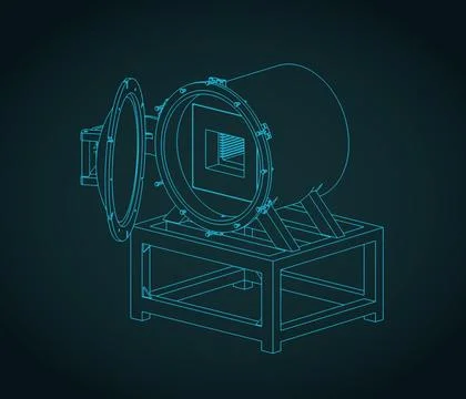 Vacuum quenching machine isometric technical drawing Stock Illustration