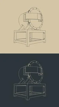 Vacuum quenching machine technical sketches Stock Illustration