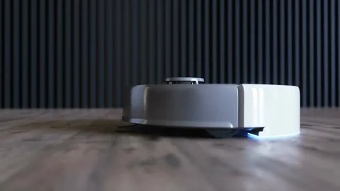 Vacuum Robot auto cleaning at home, floor. Realistic 4k animation. Video stock 268148280