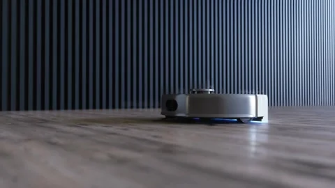 Vacuum Robot auto cleaning at home, floor. Realistic 4k animation. Видео 268149221