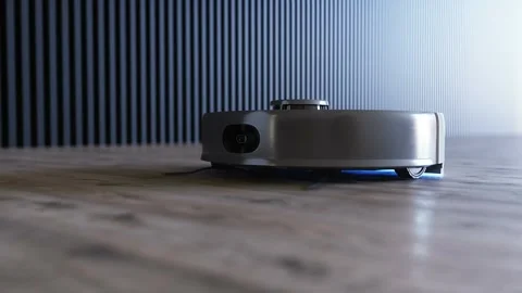 Vacuum Robot auto cleaning at home, floor. Realistic 4k animation. Vídeo Stock 268149771