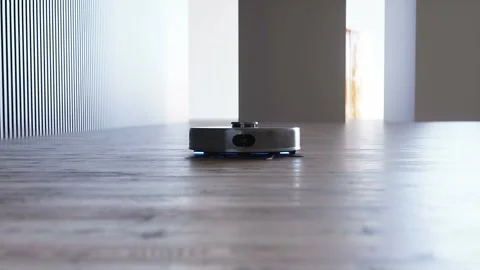 Vacuum Robot auto cleaning at home, floor. Realistic 4k animation. Видео 268150140